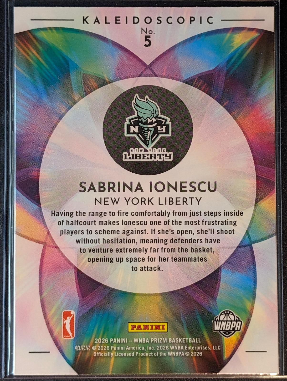 Back of 2026 Panini Prizm WNBA Sabrina Ionescu Kaleidoscopic #5