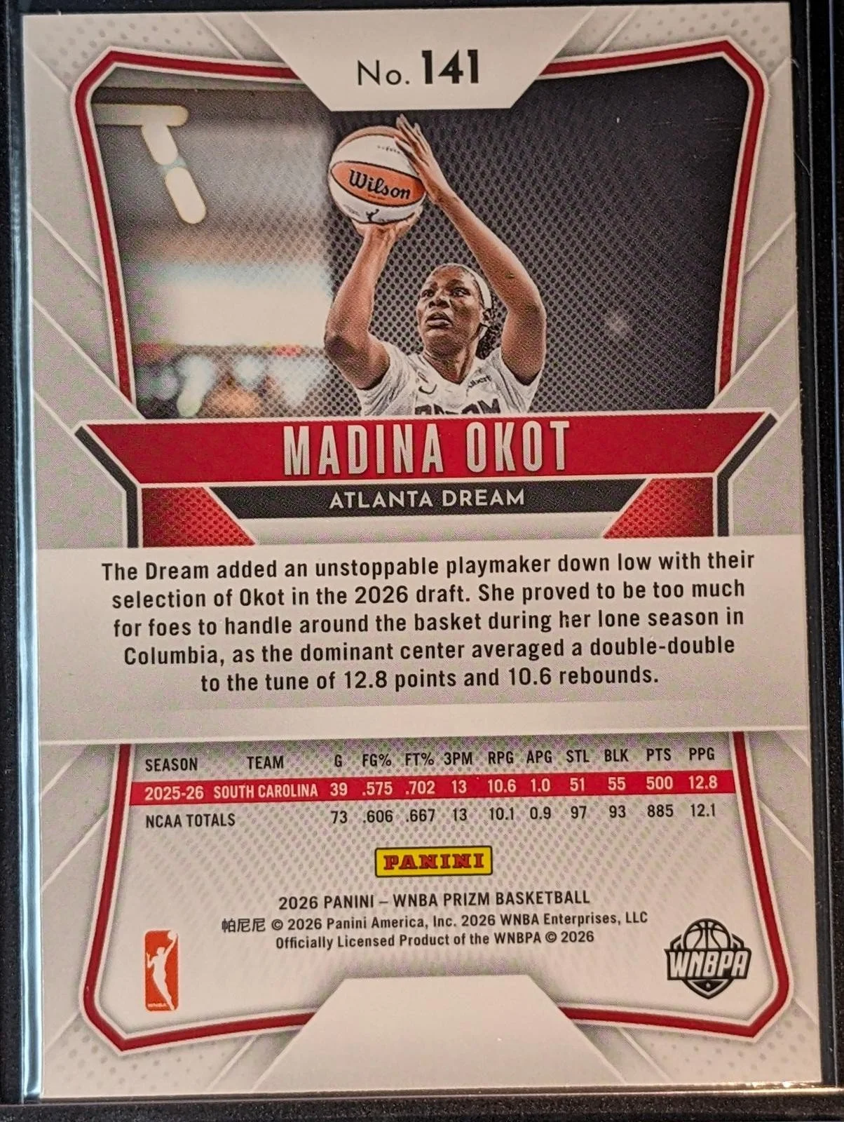 Back of 2026 Panini Prizm WNBA Madina Okot Silver Prizms #141 RC