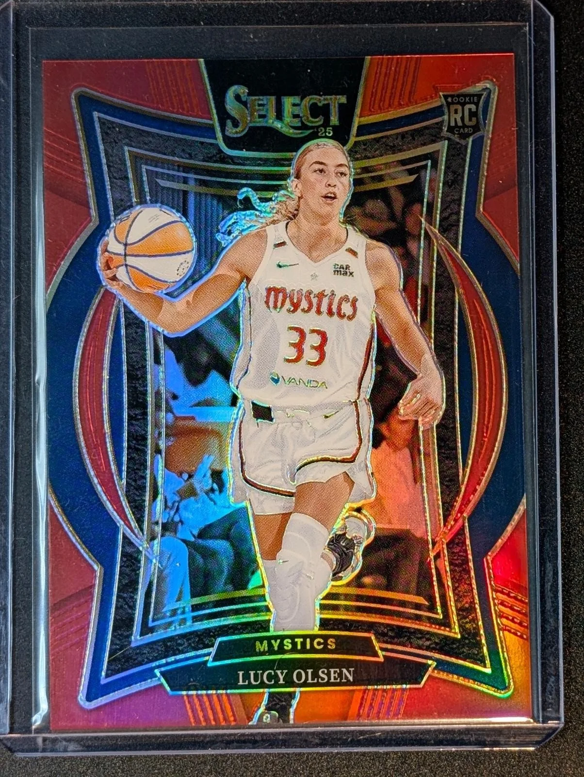 Front of 2025 Panini Select WNBA #40 Lucy Olsen Red Prizm /149 RC