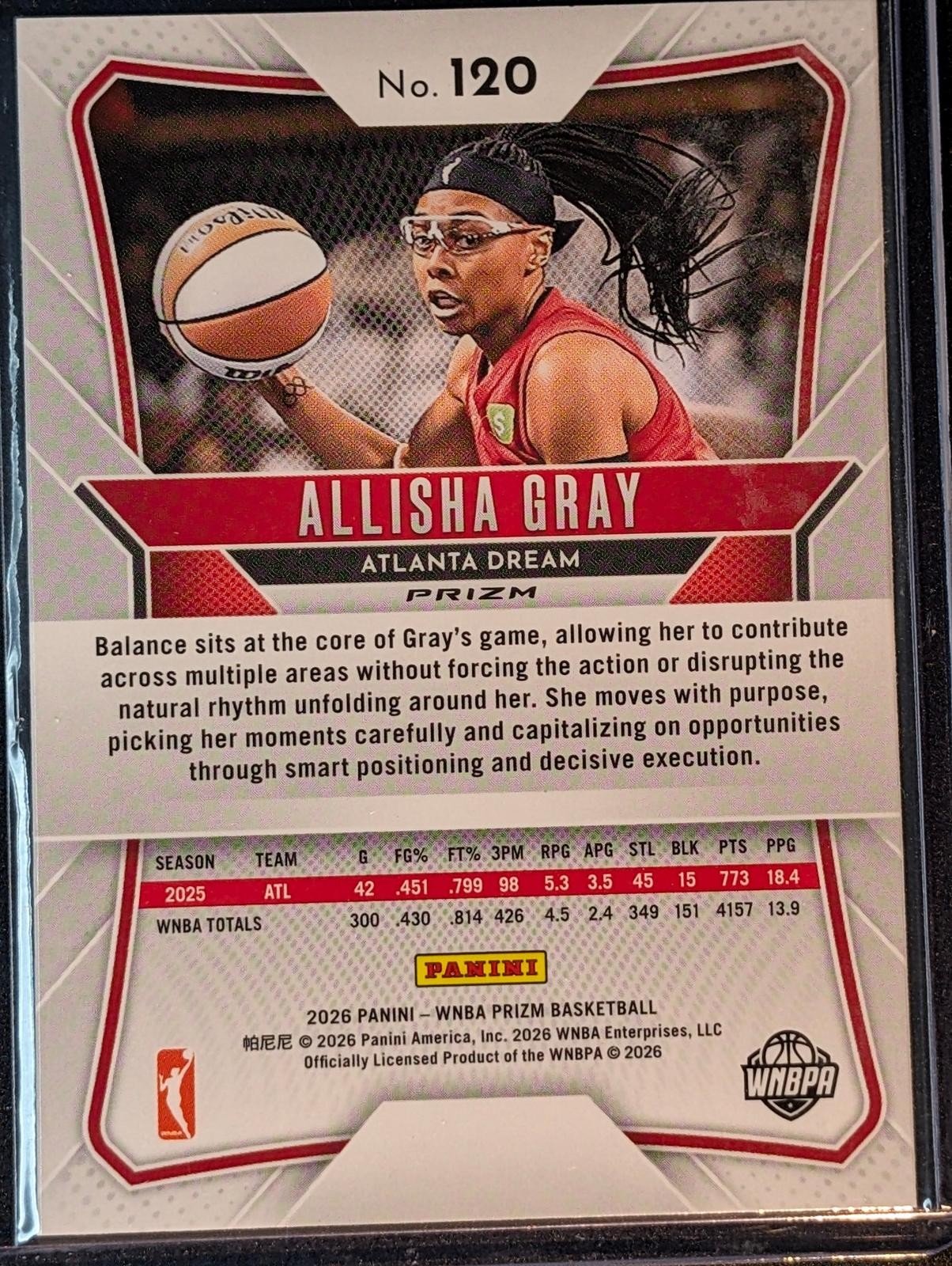 Back of 2026 Panini Prizm WNBA #120 Allisha Gray Hyper Prizm