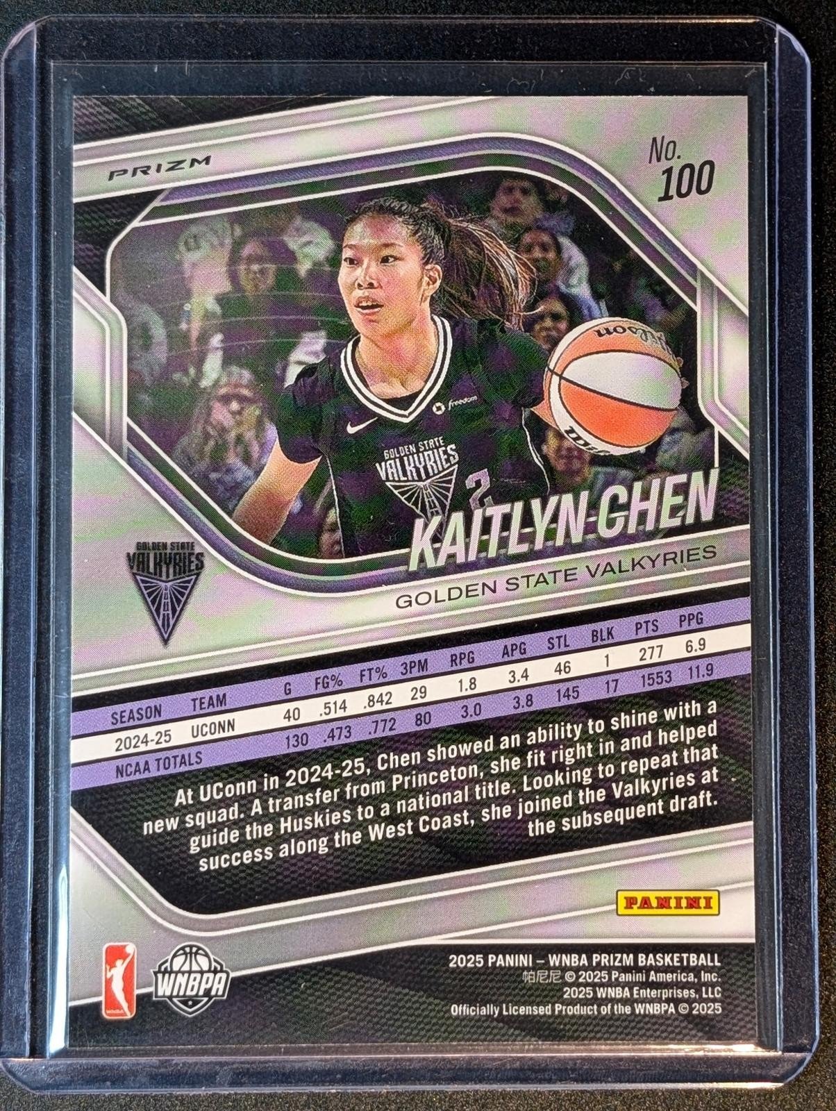 Back of 2025 Panini Prizm WNBA #100 Kaitlyn Chen Silver Prizm