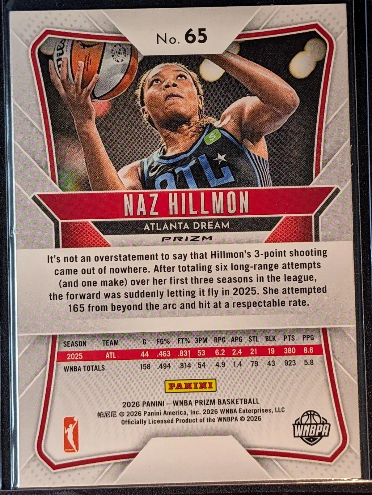 Back of 2026 Panini Prizm WNBA #65 Naz Hillmon Silver Prizm