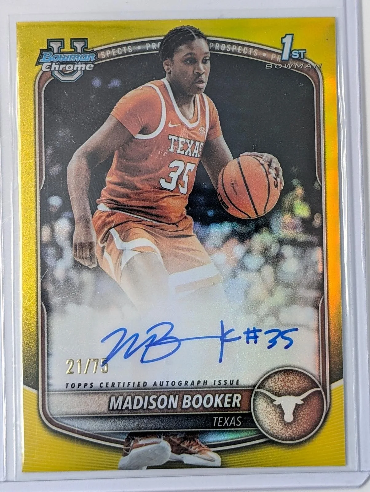 Front of 2025-26 Bowman Chrome /75 Madison Booker Yellow Refractor #CPA-MB