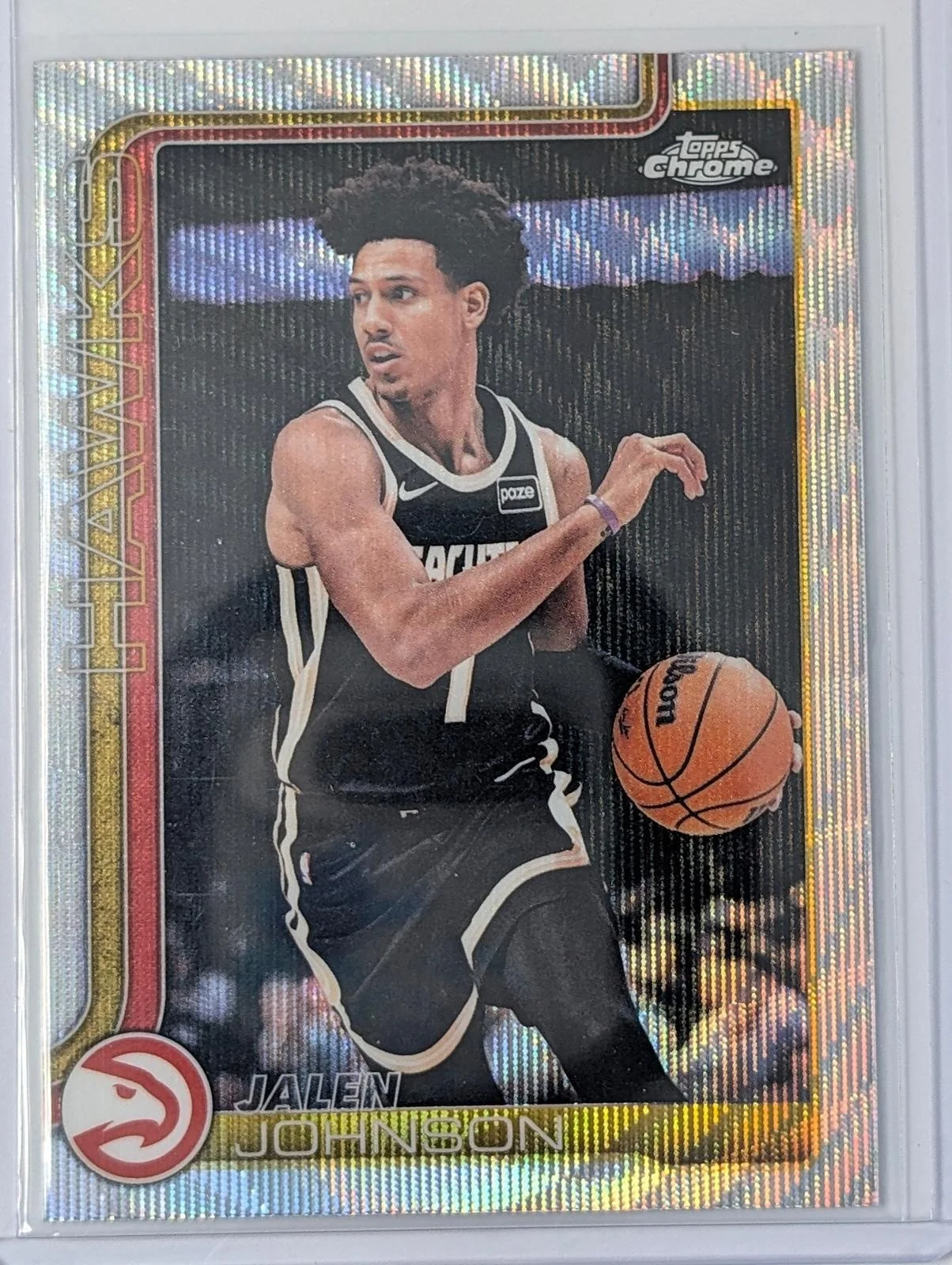 Front of 2025-26 Topps Chrome Update Jalen Johnson RayWave Refractor #49