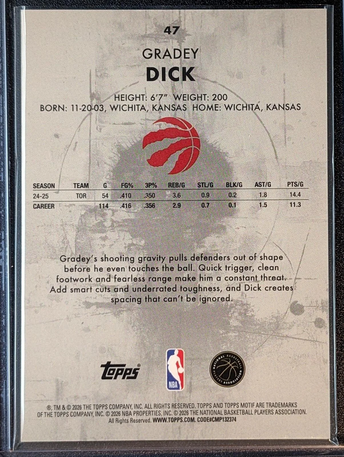 Back of 2025-26 Topps Motif /39 Gradey Dick Ultramarine Blue #47