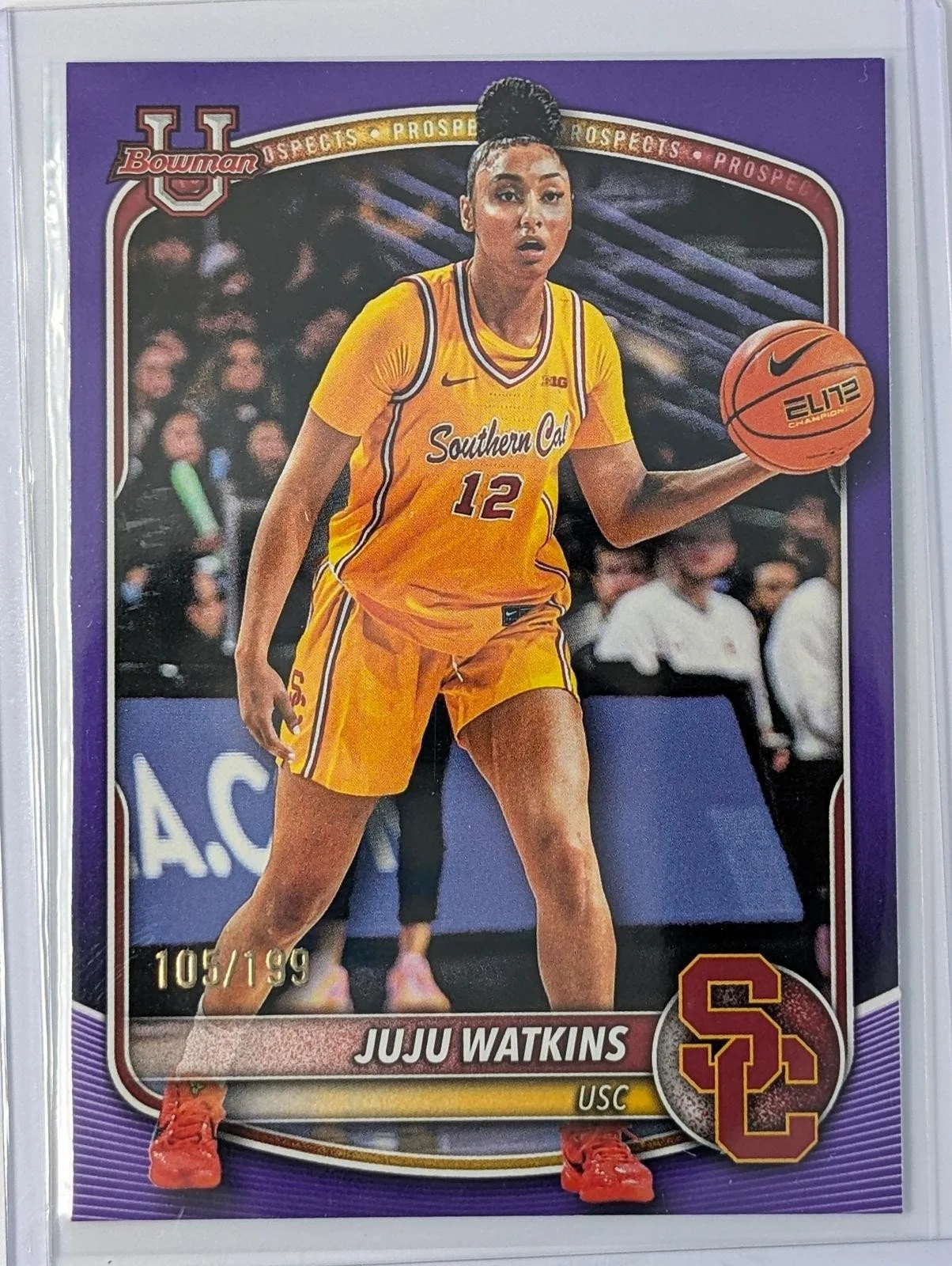 Front of 2025-26 Bowman Chrome /199 JuJu Watkins Fuchsia Refractor #BCP-96