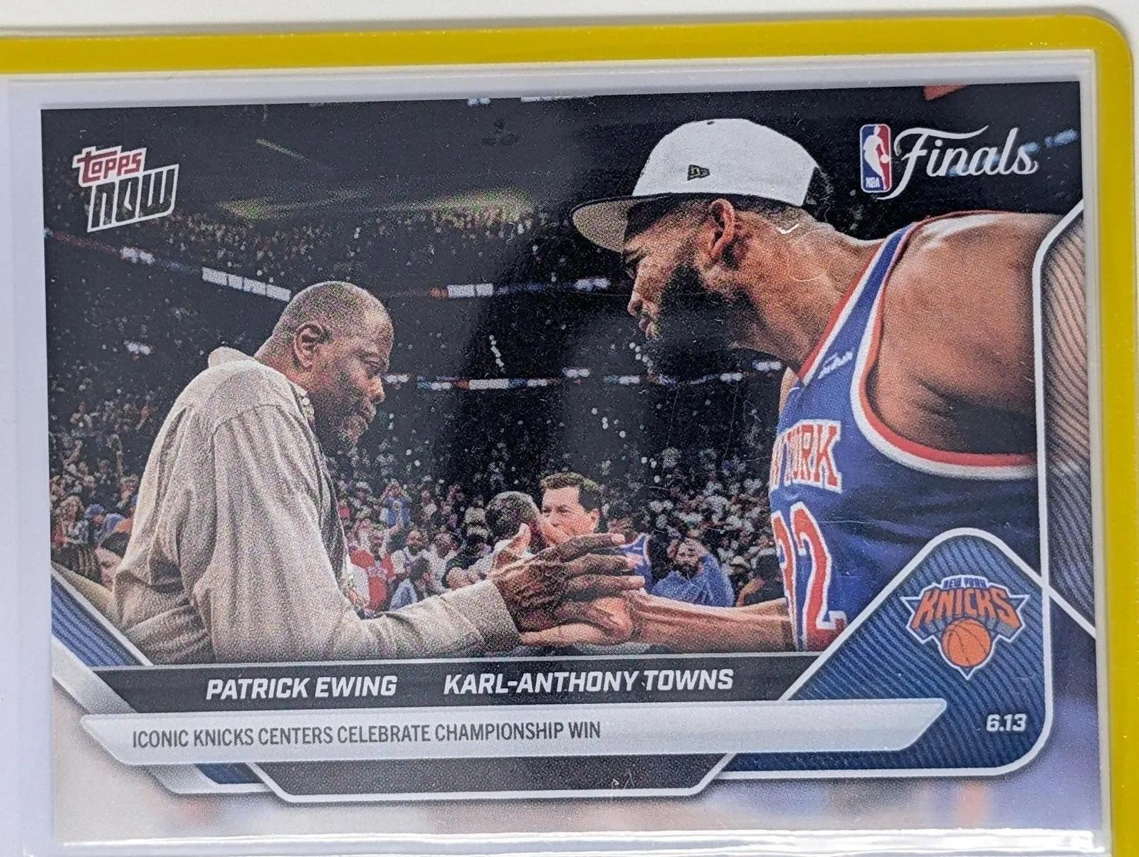 Front of 2025-26 Topps Now Patrick Ewing / Karl-Anthony Towns #344