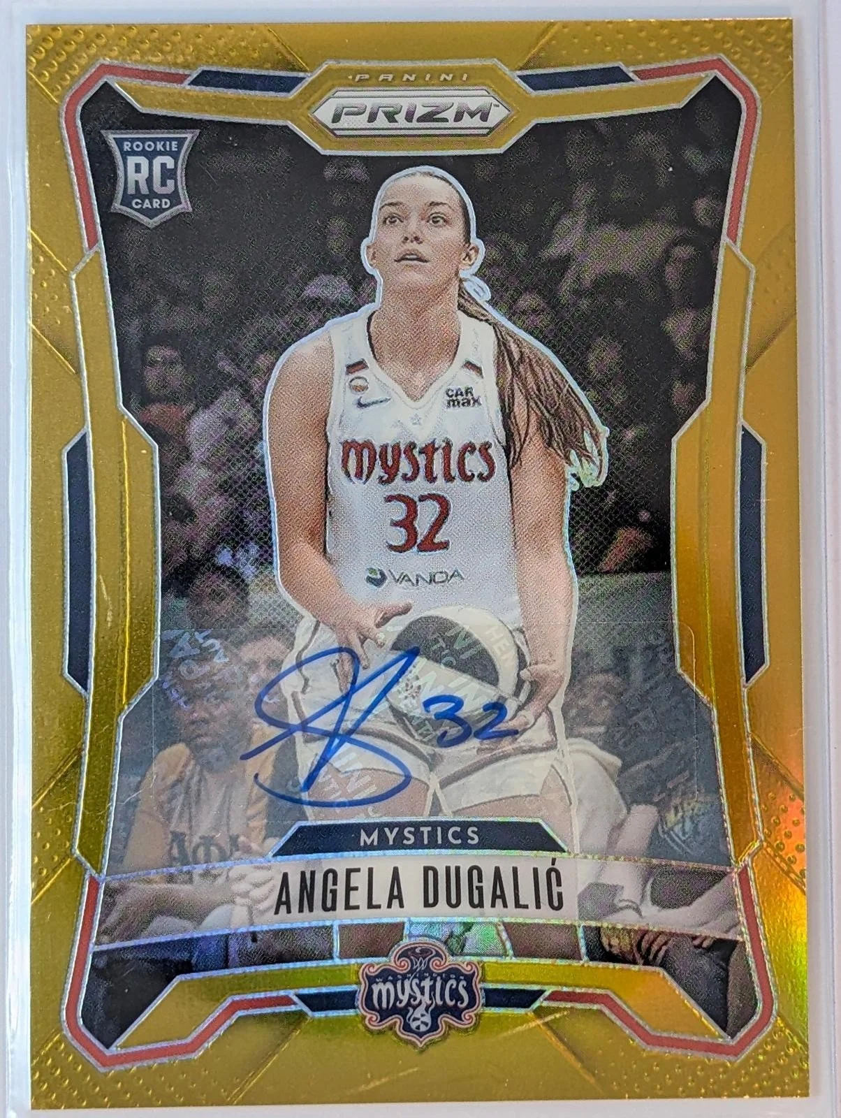 Front of 2026 Panini Prizm WNBA /10 Angela Dugalic Gold Prizms Auto #137 RC