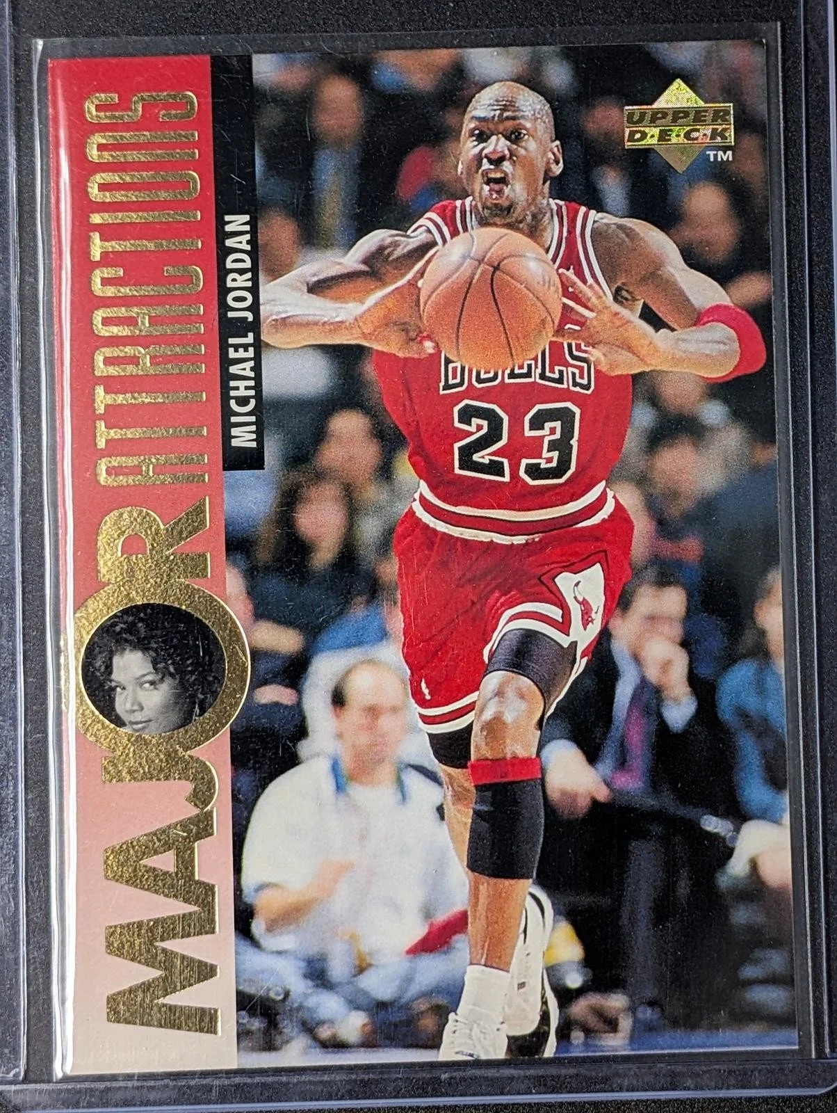 Front of 1995-96 Upper Deck Michael Jordan / Queen Latifah Major Attractions #341