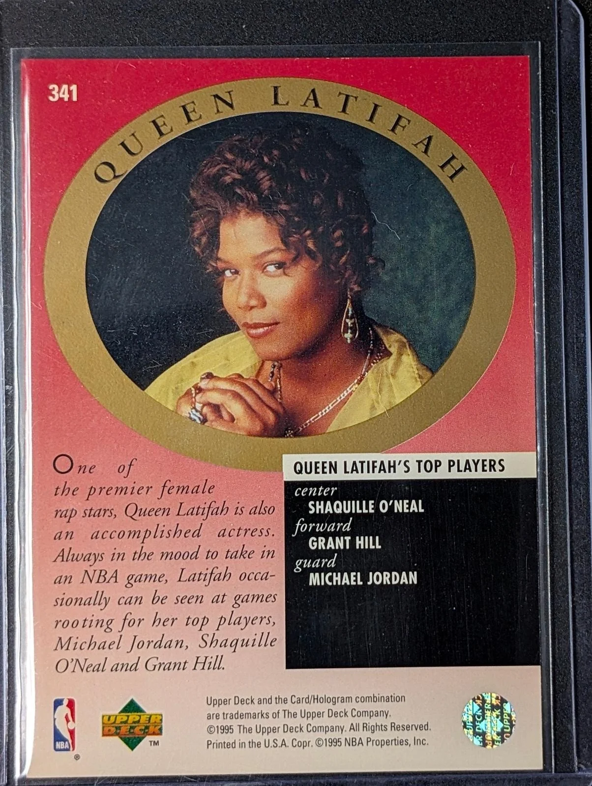 Back of 1995-96 Upper Deck Michael Jordan / Queen Latifah Major Attractions #341