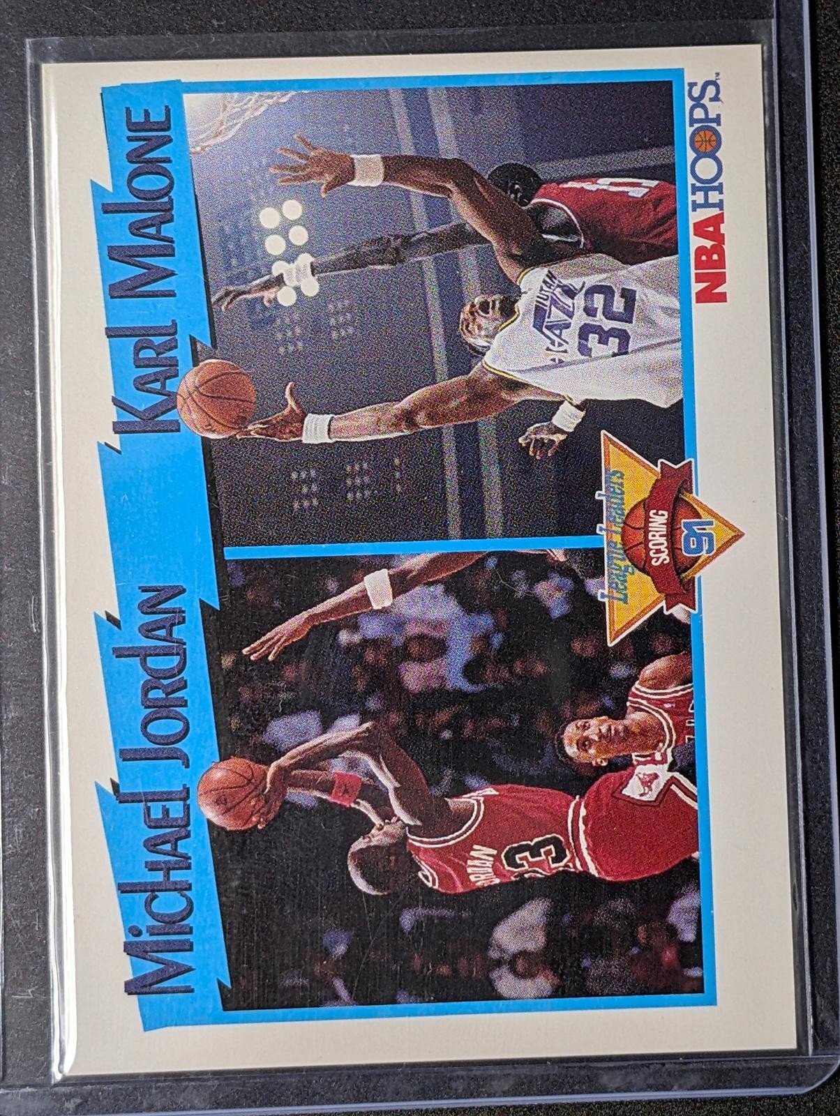 Front of 1991-92 Hoops Michael Jordan / Karl Malone League Leaders #306
