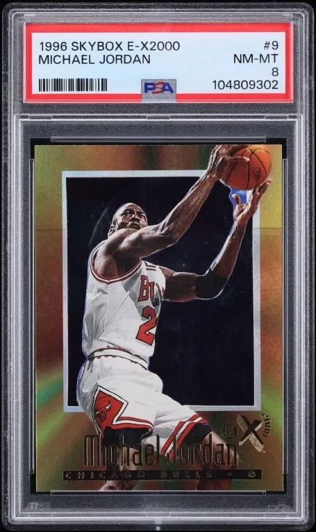 1996 Skybox E-X2000 Michael Jordan #9 PSA 8 graded slab photo