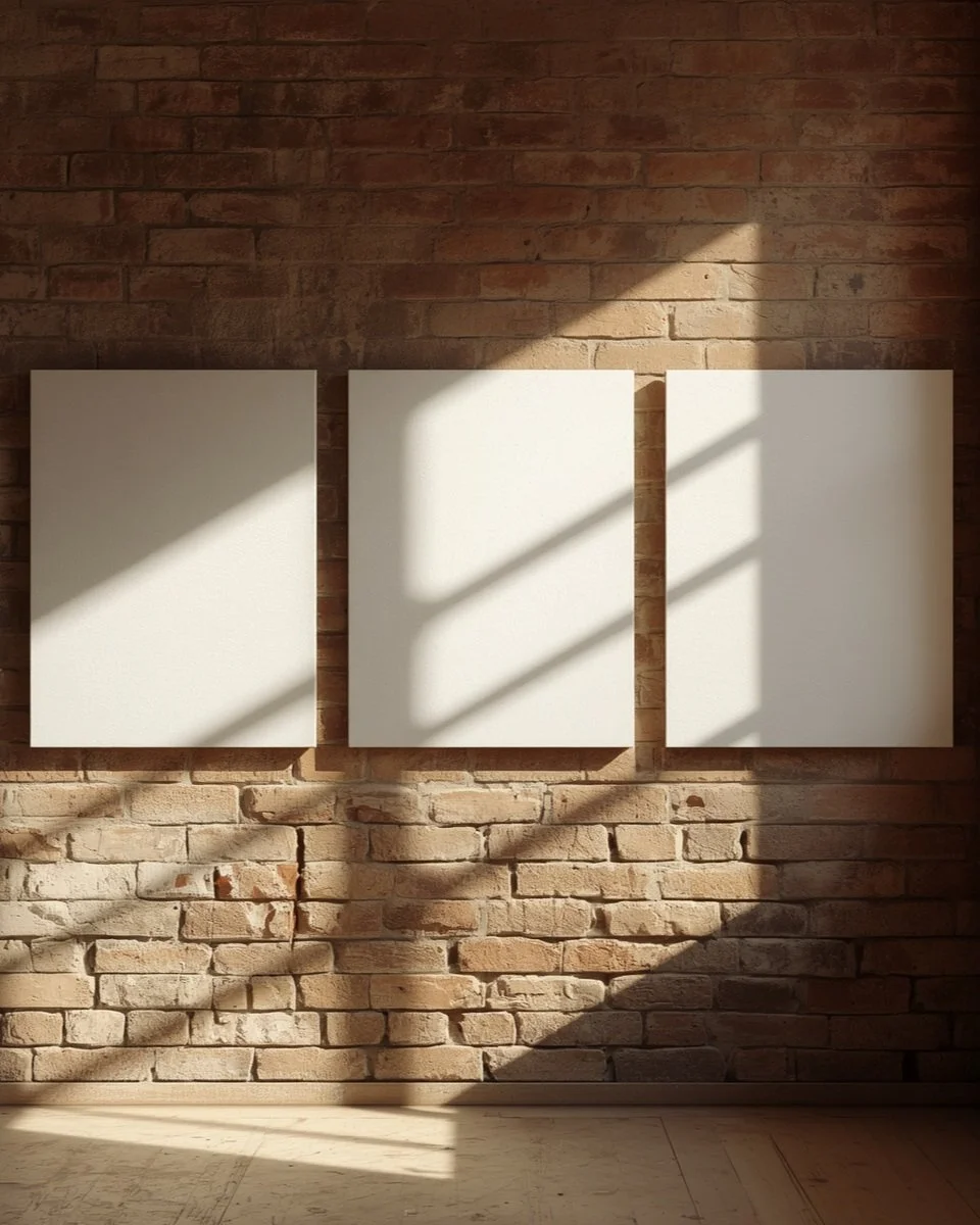 3+plain+canvases+on+a+brick+wall.jpg
