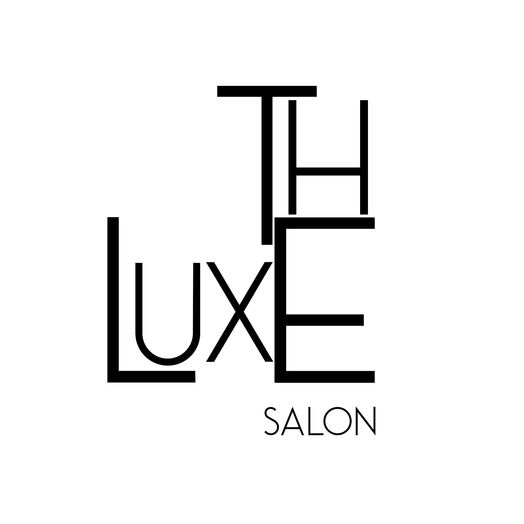 Black and white logo for Lux Salon with overlapping letters forming a monogram and the word "SALON" underneath.