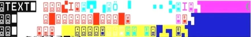 Colorful digital pixel art image with blocks of red, yellow, blue, pink, and black pixels in a pattern.
