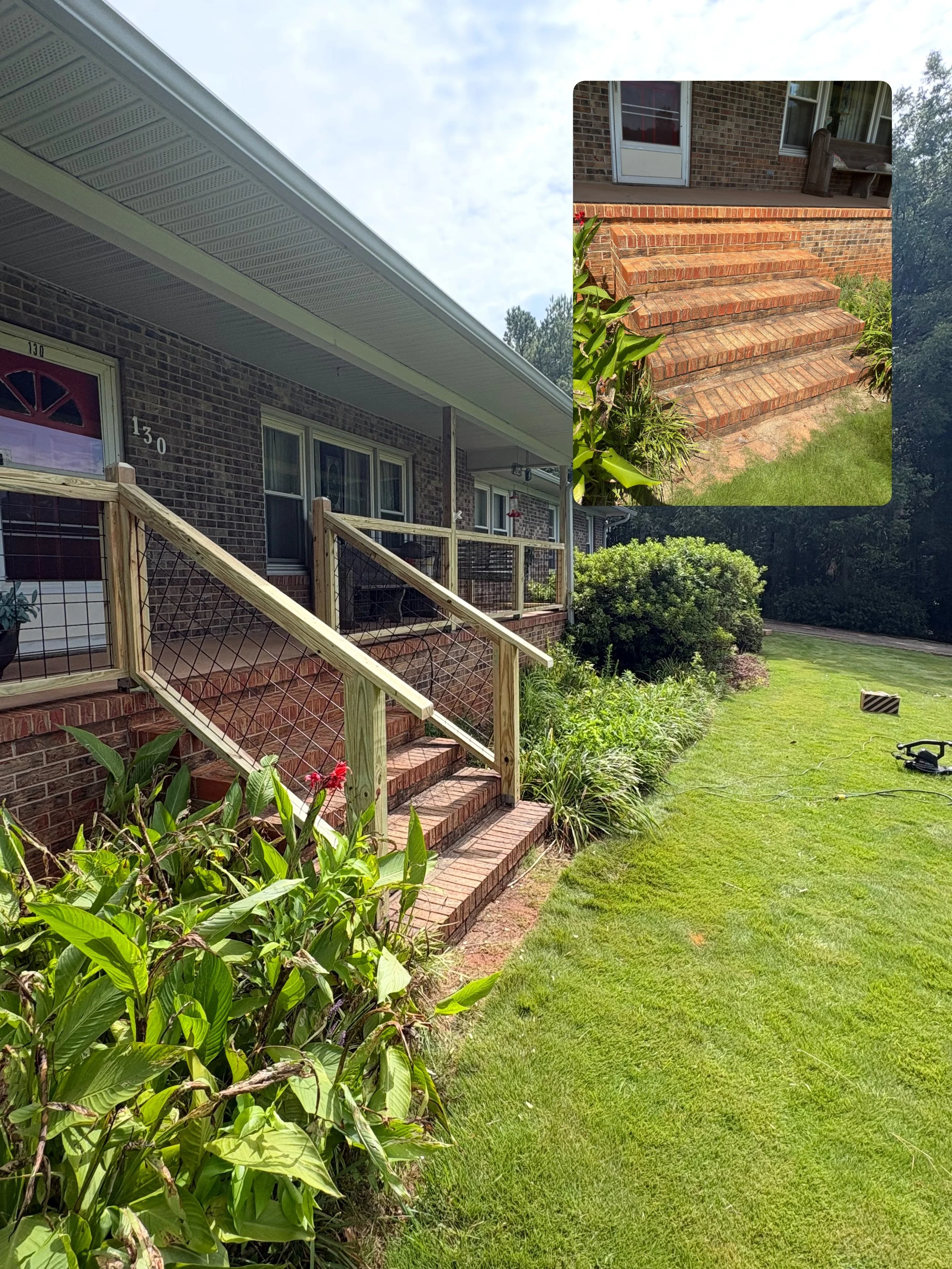 Porch railing overhaul! From rotting posts to the new hog wire railing and new posts. Owner wanted to paint the posts black themselves. Can&rsquo;t wait to see the finished product!