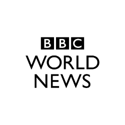 BBC World News logo with black squares containing white letters 'BBC' above the words 'WORLD NEWS' in black text.
