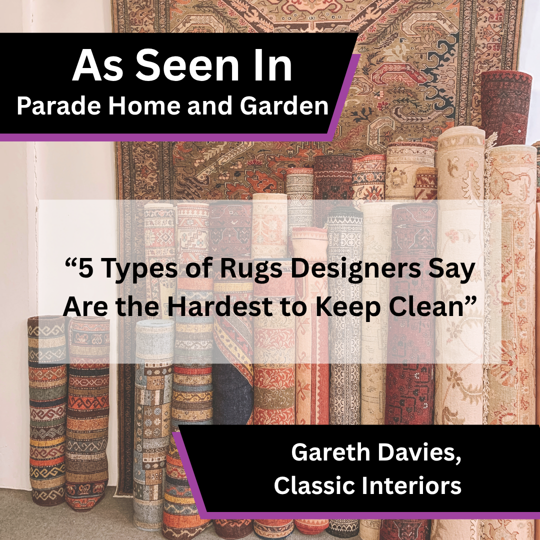 Gareth Davies of Classic Interiors contributed expert commentary to Parade Home and Garden on rug types that can be difficult to keep clean