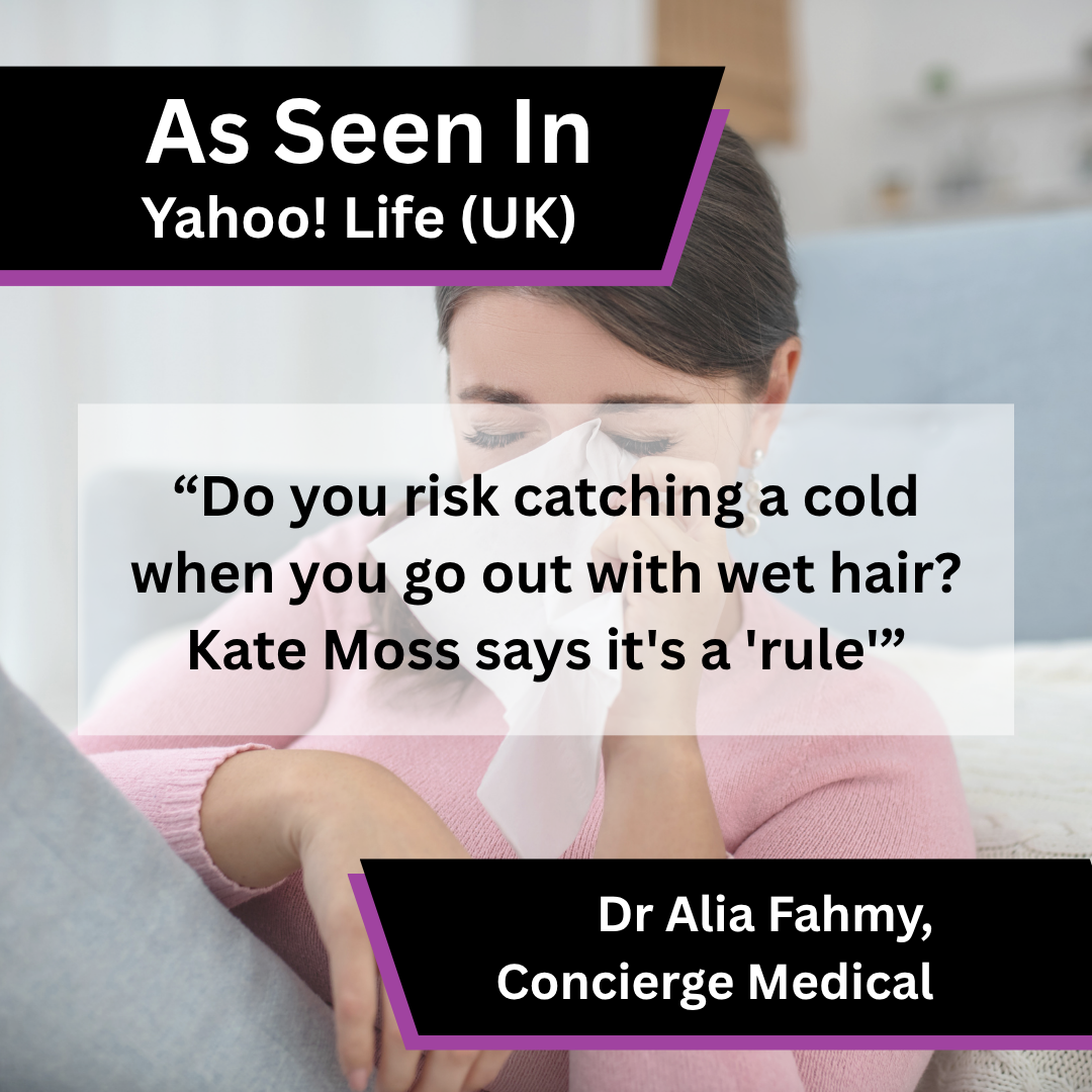 Dr Alia Fahmy of Concierge Medical on catching a cold from wet hair in Yahoo! Life UK