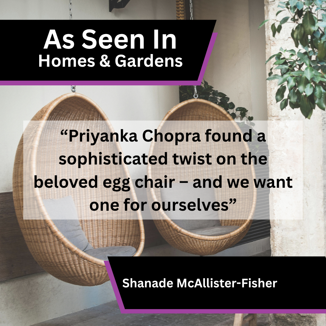 Shanade McAllister-Fisher in Homes & Gardens on Priyanka Chopra's egg chair