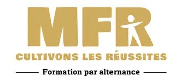 Logo avec les lettres 'MFR' en grandes lettres dorées, accompagnée du slogan 'Cultivons les réussites' et la mention 'Formation par alternance' en dessous.