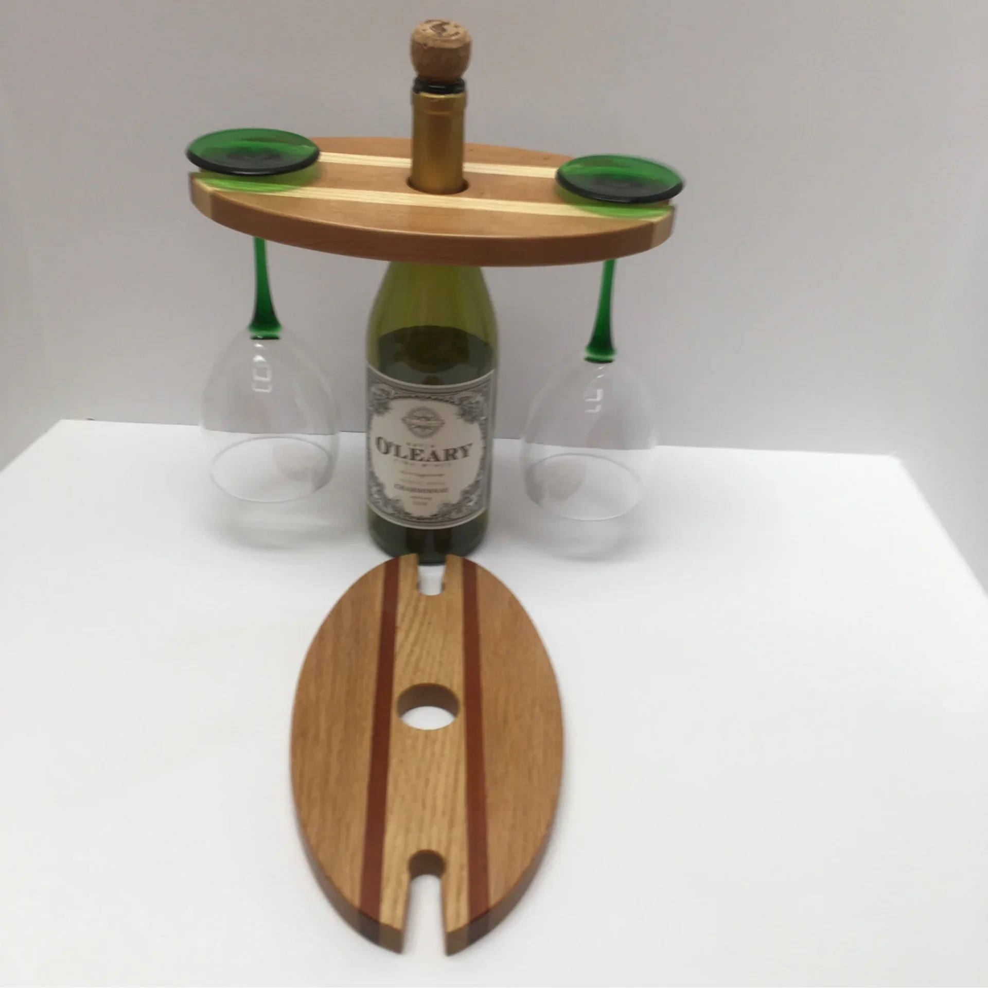 Oak Wine Bottle and Glass Holder.webp