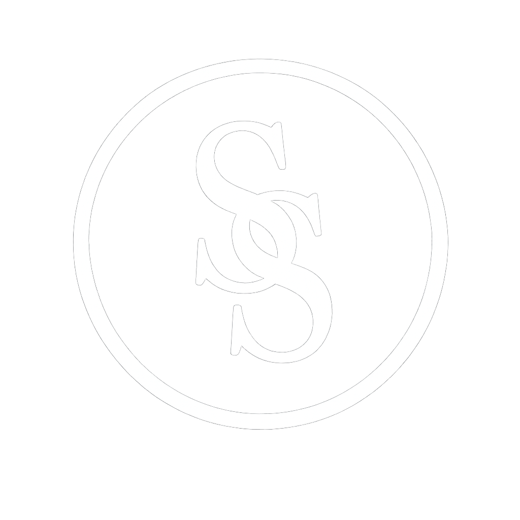 Black background with a white circular logo containing an overlapping 'S's' inside.
