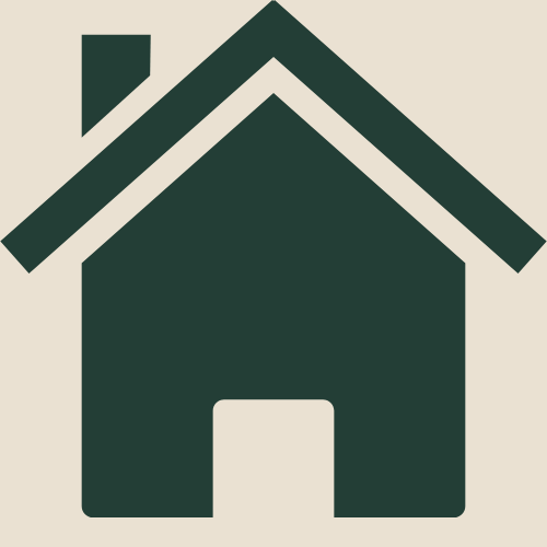 Icon of a house with chimney on a beige background.