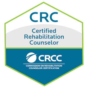 Certification badge for a Certified Rehabilitation Counselor from the Commission on Rehabilitation Counselor Certification (CRCC).