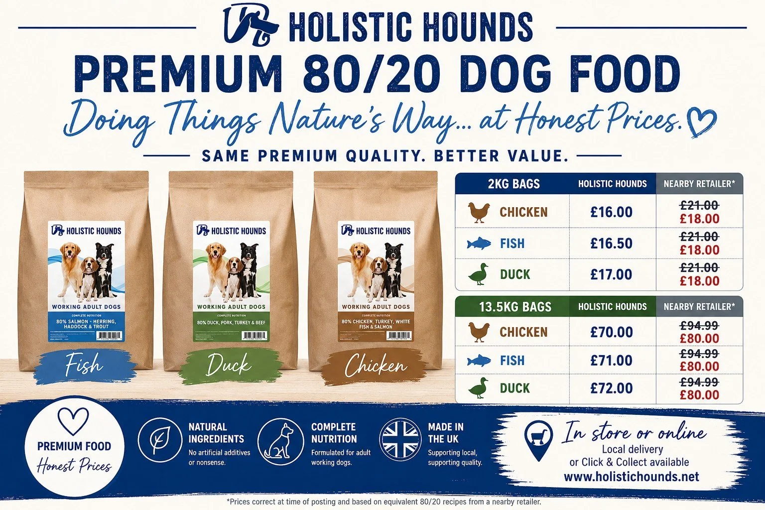 💙 Premium nutrition. Honest prices. 💙

We believe feeding your dog a high-quality 80/20 diet shouldn't cost the earth.

That's why we've worked hard to keep our prices as low as possible, without compromising on quality.

🐔 Chicken
&bull; 2kg &nda