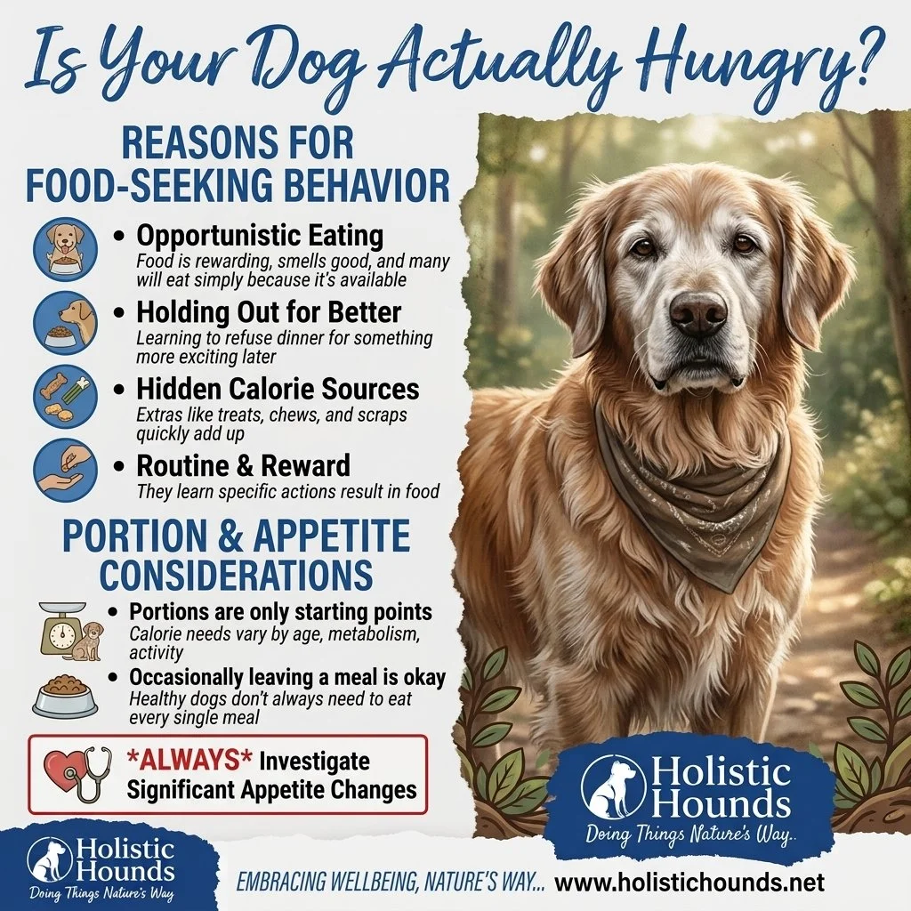 🐾 Is your dog actually hungry?

We often assume that if our dog is asking for food, they must be hungry.

But dogs don't always eat because they genuinely need more calories.

Dogs are opportunistic eaters. Food is rewarding, it smells good and, giv