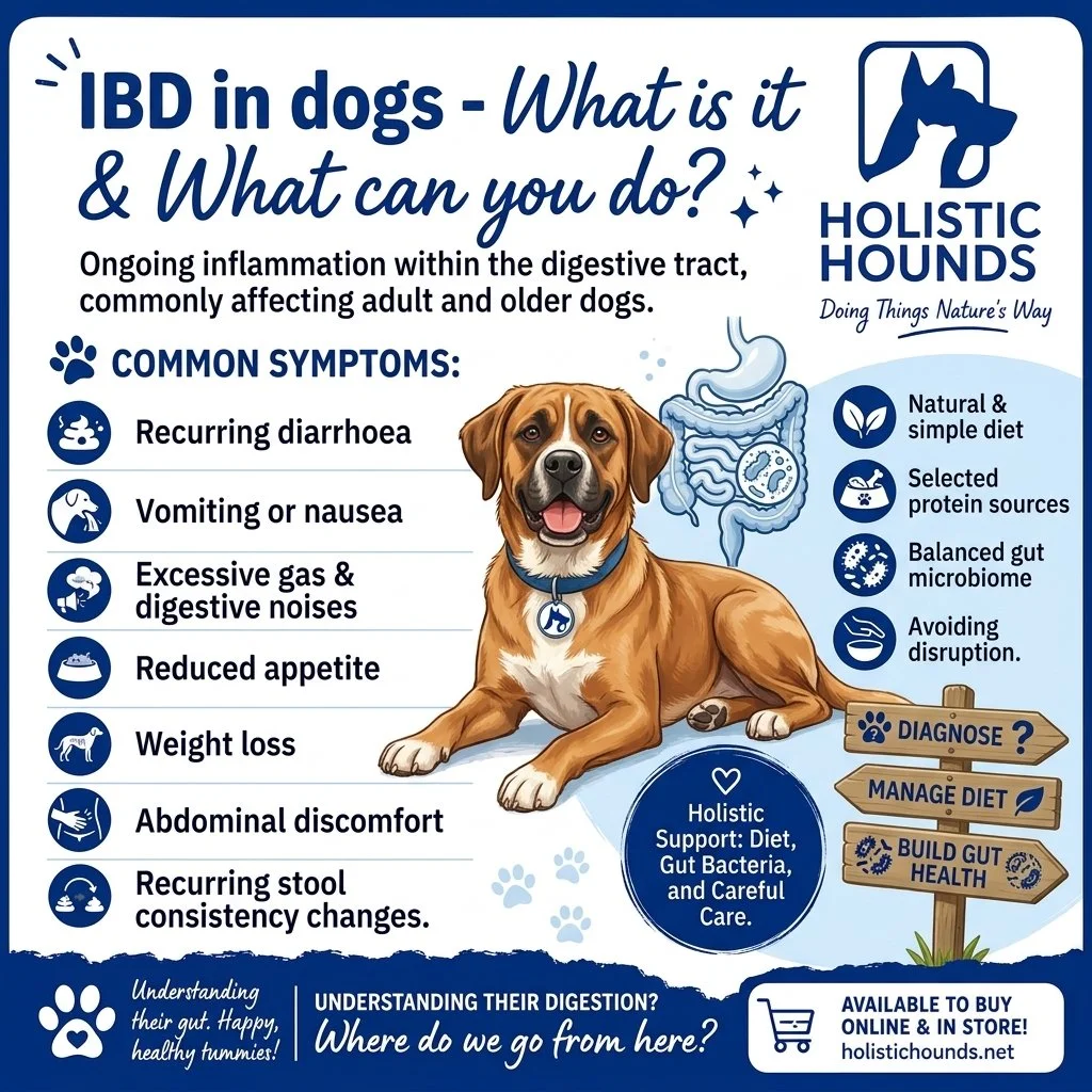 IBD in dogs &ndash; what is it and what can you do?

Inflammatory Bowel Disease (IBD) is a term used to describe ongoing inflammation within the digestive tract. It can affect dogs of any age, although it is more commonly diagnosed in adult and older
