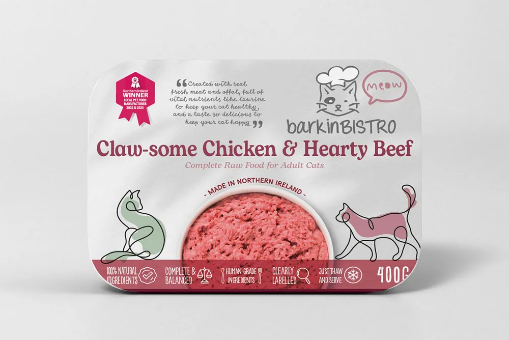 Barkin Bistro Raw Cat Food: Clawsome Chicken & Beef 400g