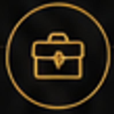 Gold briefcase icon inside a circular border on black background.