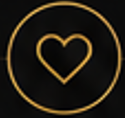 Gold heart inside a gold circle on a black background.