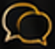 Two overlapping speech bubbles, one outlined in gold and the other in black.