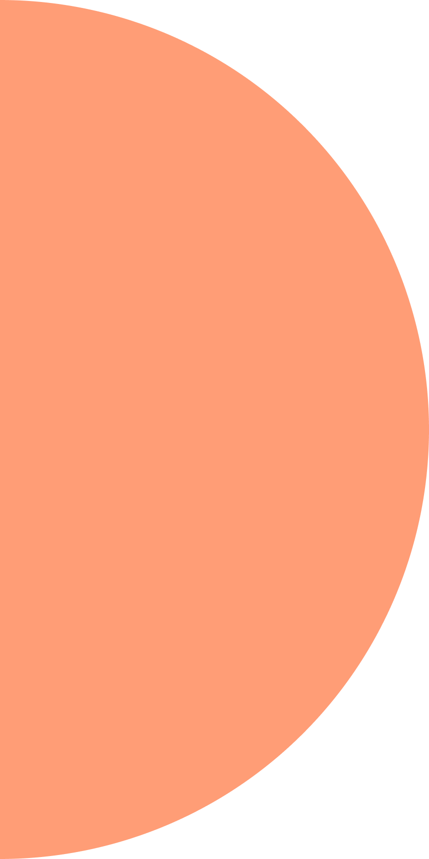 A peach-colored circle with a black background.