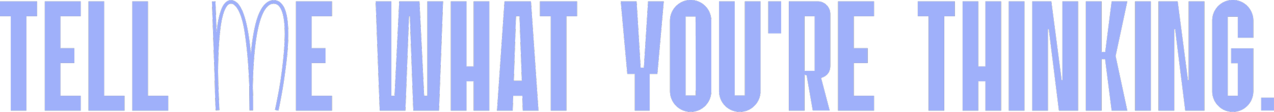 Text stating "Tell me what you're thinking" in large, blue letters on a black background.