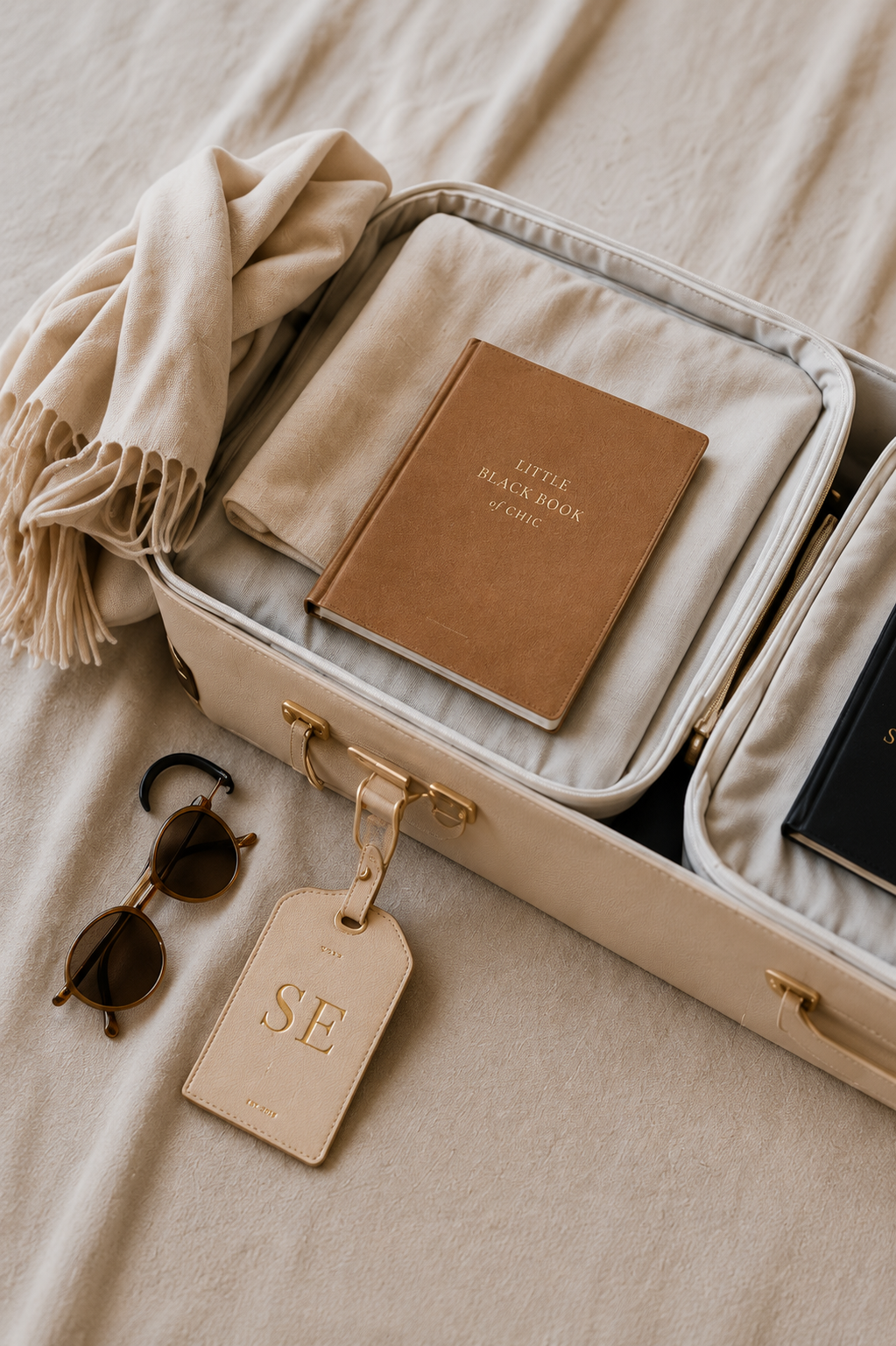 Packed travel wardrobe with carefully selected clothing, accessories, and travel essentials prepared by San Francisco personal stylist Shea English.