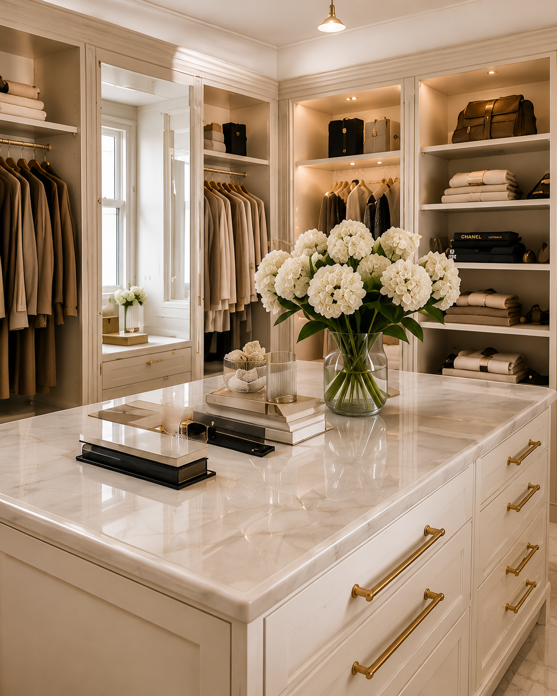 Luxury custom closet featuring organized clothing, accessories, and wardrobe essentials curated by San Francisco personal stylist Shea English.