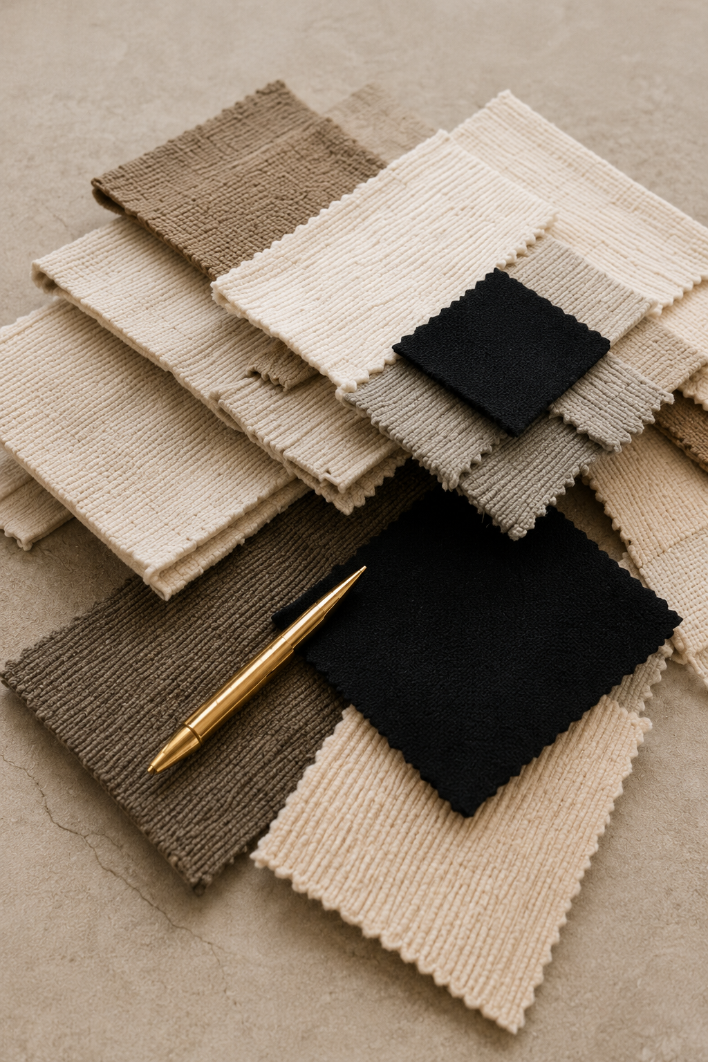 Fabric swatches and wardrobe planning materials used during a personalized styling consultation with San Francisco personal stylist Shea English.