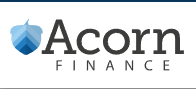 Acorn Finance logo with a blue geometric acorn icon and black text