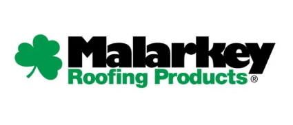 Malarkey Roofing Products logo with a green shamrock and black and green text