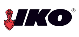 IKO logo with black text and a red crown and heart emblem
