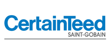 Logo of CertainTeed Saint-Gobain with blue text.