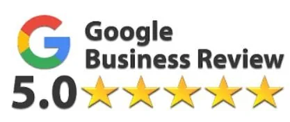 Google Business Review badge showing a 5.0-star rating with five gold stars and the Google logo.