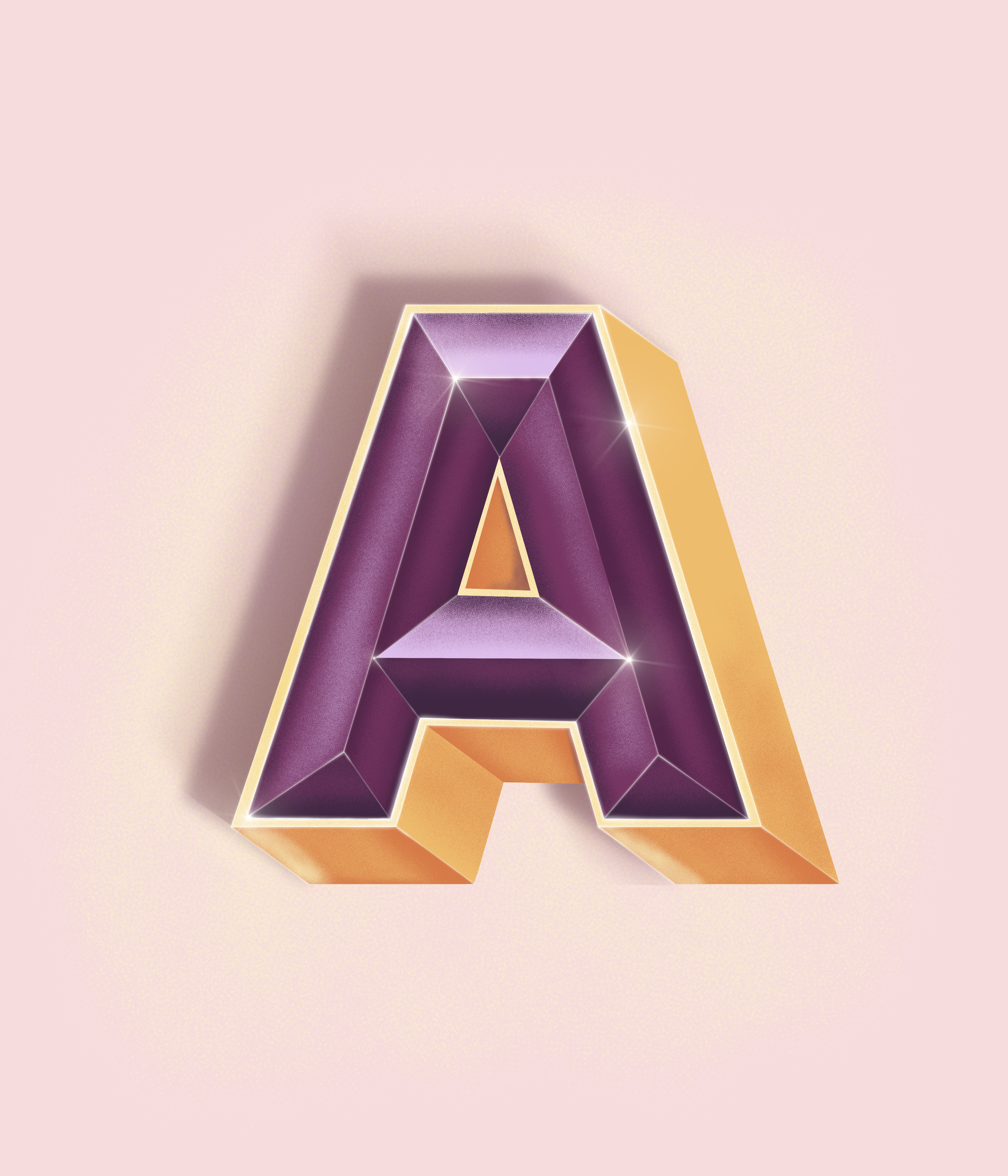 Created as part of a typography and illustration course, this dimensional letterform explores depth, color, lighting, and perspective through a single character. The project challenged me to transform a simple letter into a bold, sculptural compositi