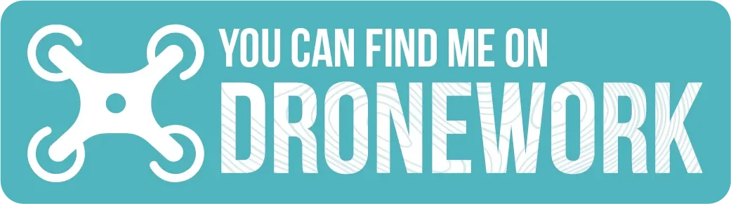 Graphic with a drone icon and the text "You can find me on DroneWork"