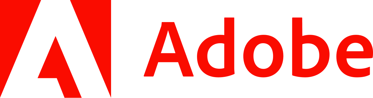 Adobe logo with a large red 'A' and the word 'Adobe' in red text.