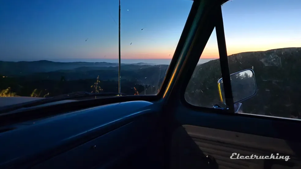 Electrucking F100 Bench Seat at Dusk Desktop Background